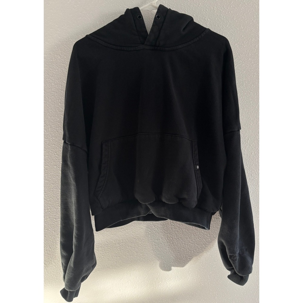 Popflex Hoodie Womens Small Black Cropped Sweatshirt Gym Sporty Active Oversized